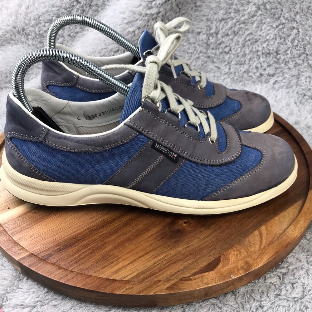 Mephisto Runoff Air Jet Shoes Womens EU 5 US 7.5 Blue Canvas Grey Suede Sneakers
